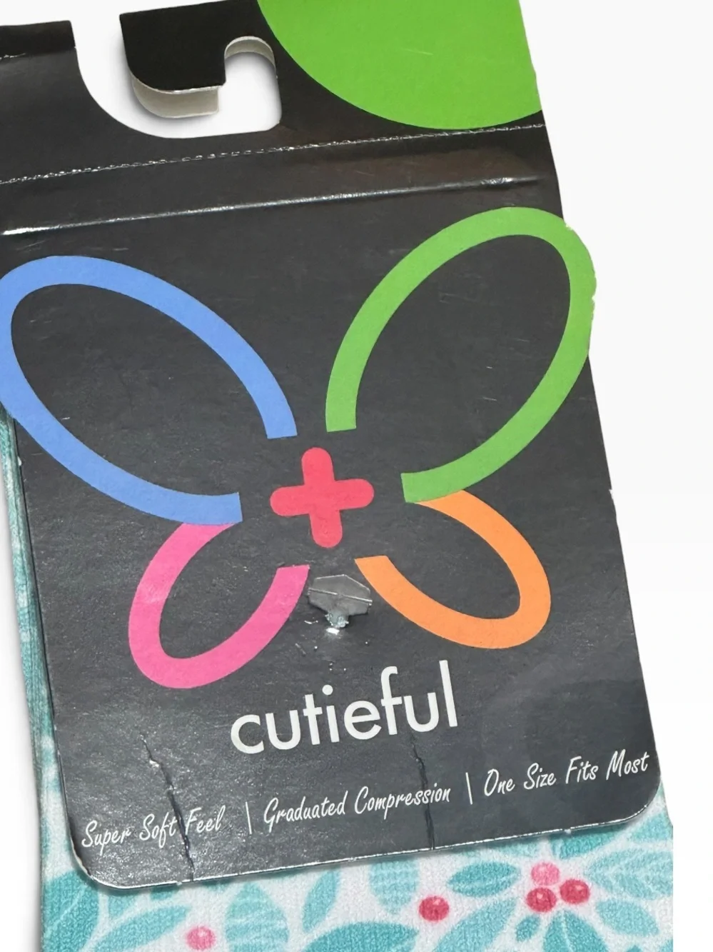 CUTIFUL Super Soft Graduated Compression Socks OS Teal Holly Pattern NEW